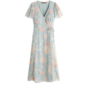 Abercrombie and Fitch True Wrap Angel Sleeve Floral Midi Dress